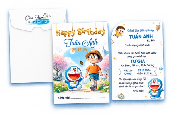 Mẫu thiệp mời sinh nhật Doraemon đẹp mắt