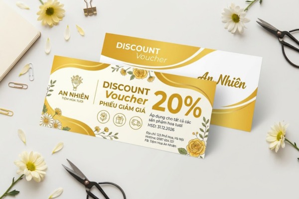 Mẫu voucher cho shop hoa tươi đẹp mắt