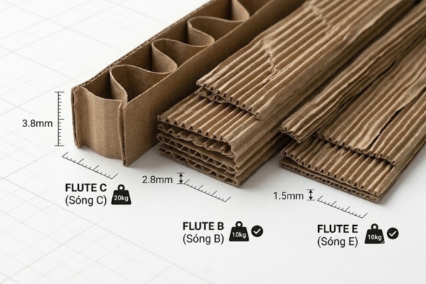 So sánh thùng carton sóng B với sóng C và sóng E