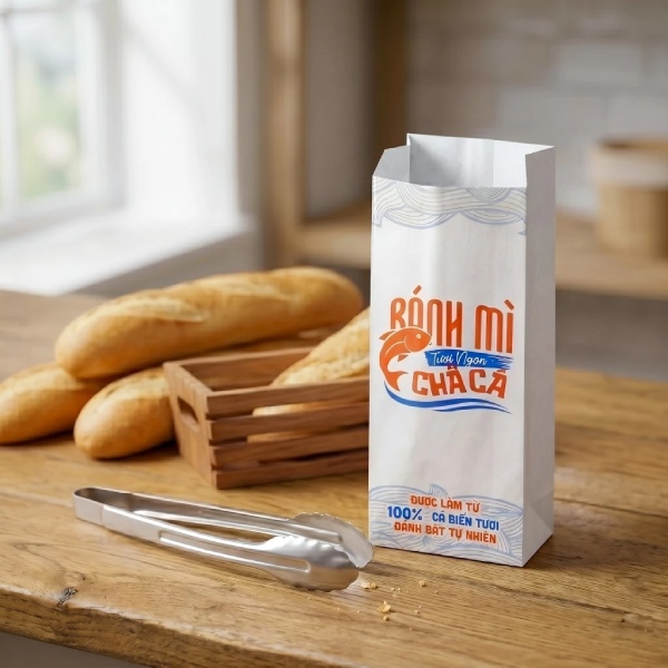 In Hoa Long nhận thiết kế và in ấn túi giấy đựng bánh mì chả cá chất lượng