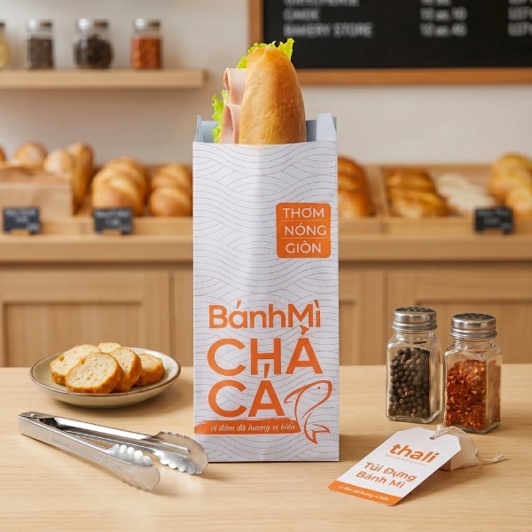 In Hoa Long nhận thiết kế và in ấn túi giấy đựng bánh mì chả cá đẹp