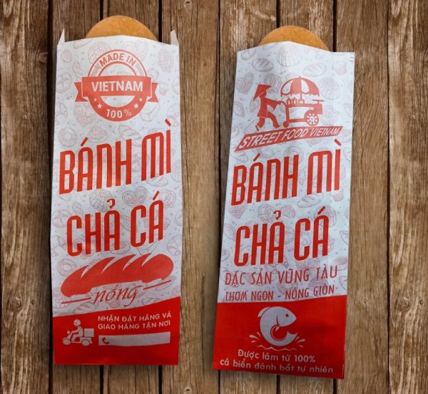 In Hoa Long nhận thiết kế và in ấn túi giấy đựng bánh mì chả cá giá rẻ