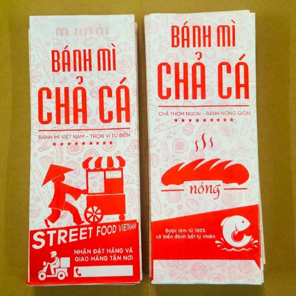In Hoa Long nhận thiết kế và in ấn túi giấy đựng bánh mì chả cá lấy ngay