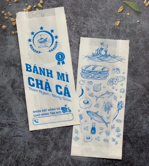 In Hoa Long nhận thiết kế và in ấn túi giấy đựng bánh mì chả cá theo yêu cầu
