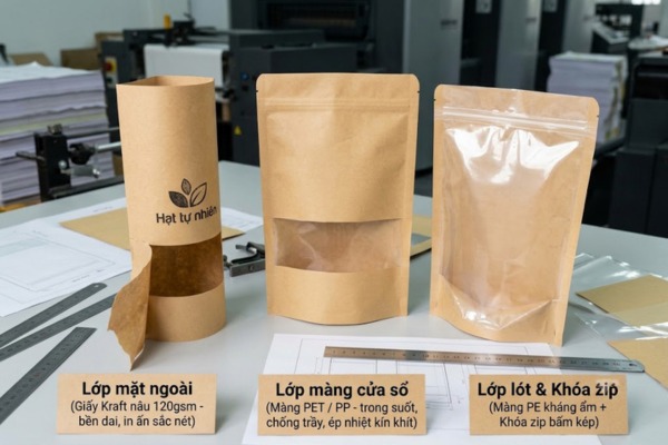 Mẫu túi giấy kraft có cửa sổ chất liệu cao cấp