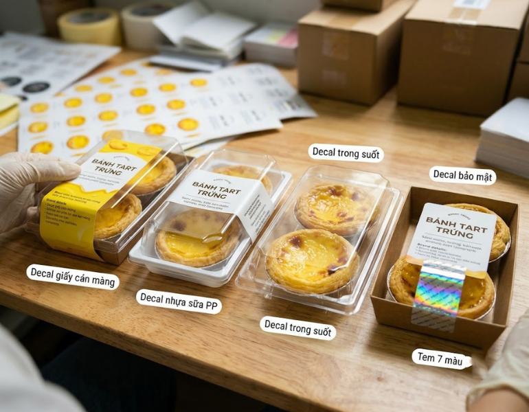 Chất liệu in tem bánh tart trứng