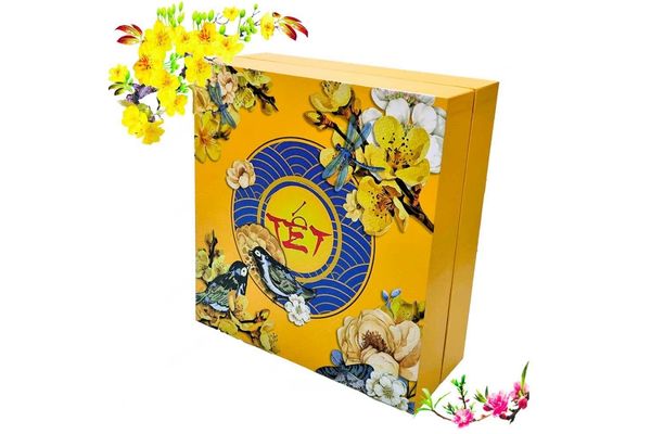 In hộp quà Tết mai vàng mẫu đẹp