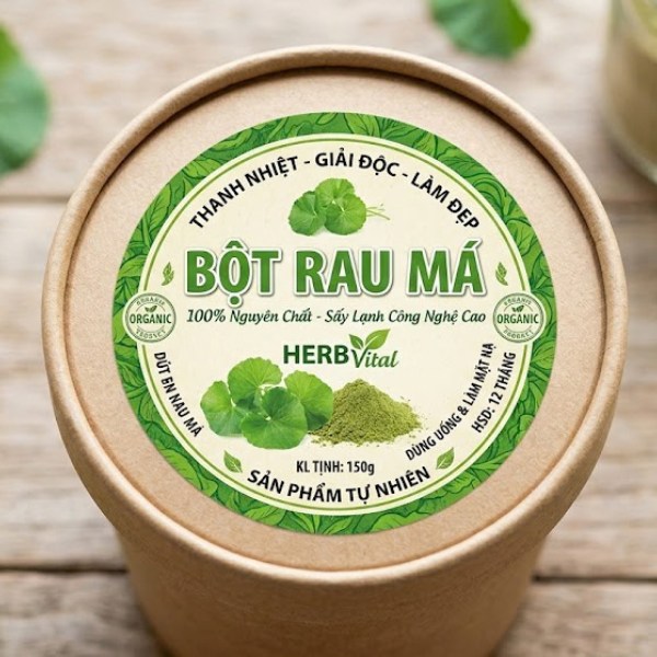 In tem nhãn bột rau má hình tròn dắn nắp hộp In tem nhãn bột rau má hình tròn