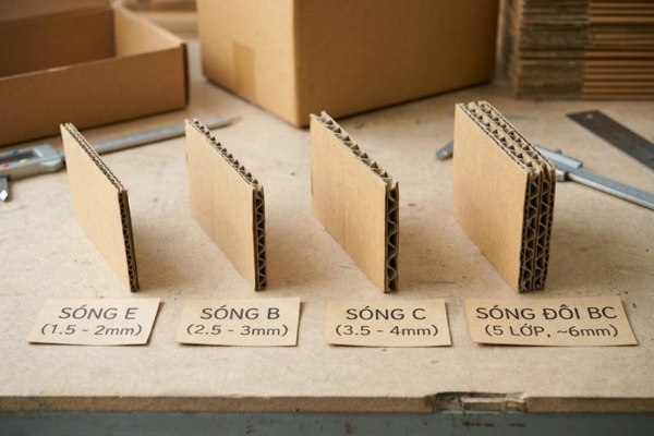 Các loại sóng giấy in hộp carton đóng hàng