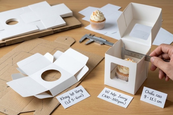 Mẫu hộp cupcake 1 bánh chuẩn