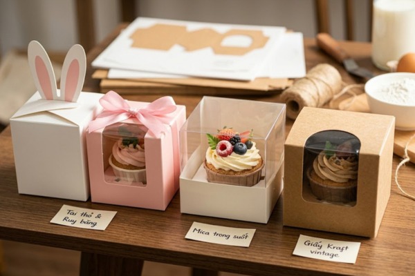 Mẫu hộp cupcake 1 bánh xinh xắn