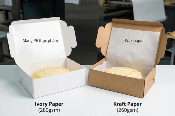 Mẫu in hộp giấy đựng bánh crepe an toàn