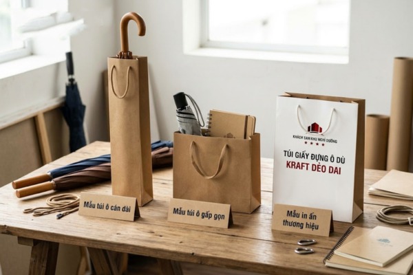 Mẫu túi giấy đựng ô dù kraft đẹp mắt