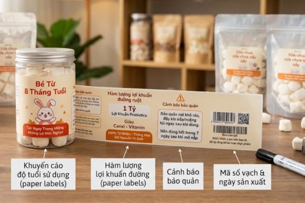 Thông tin cần có khi in tem sữa chua sấy bắt mắt