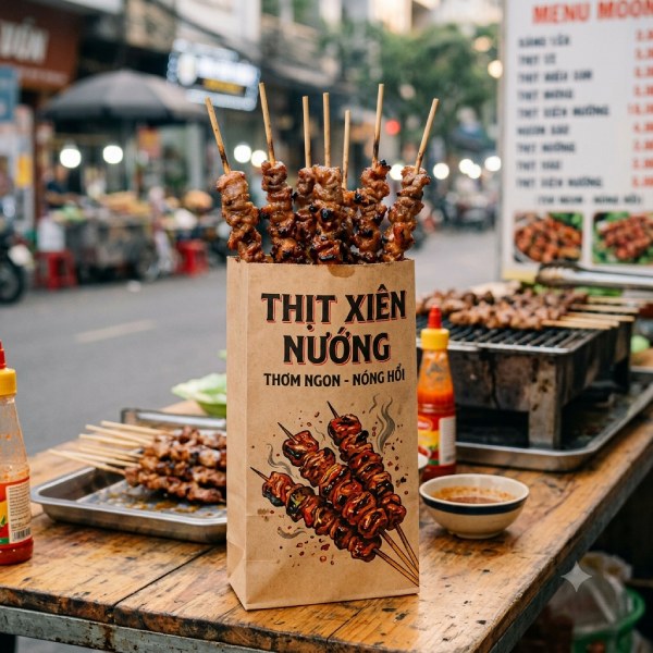 In Hoa Long nhận thiết kế và in ấn túi giấy đựng xiên que giá rẻ