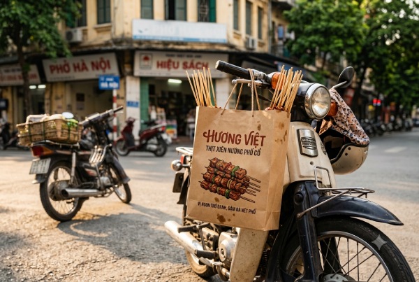 In Hoa Long nhận thiết kế và in ấn túi giấy đựng xiên que theo yêu cầu